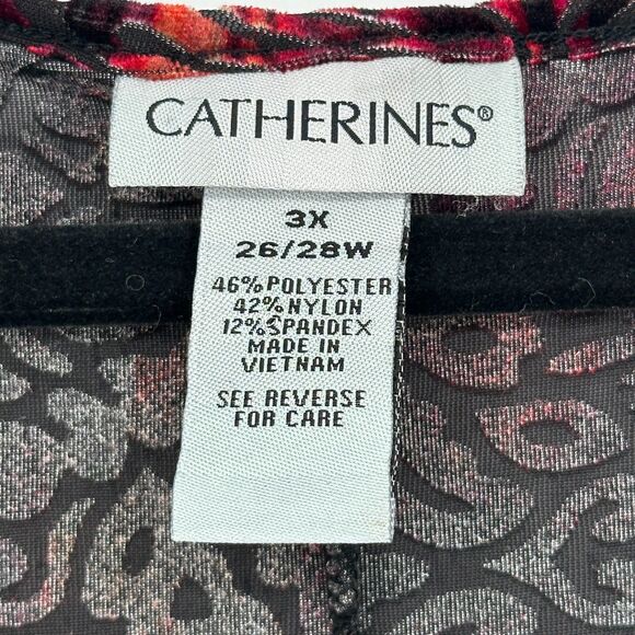 Catherines Womens Velvet Burnout Tunic Top Size 3X Dark Floral 3/4 Sleeve V Neck - Picture 6 of 8